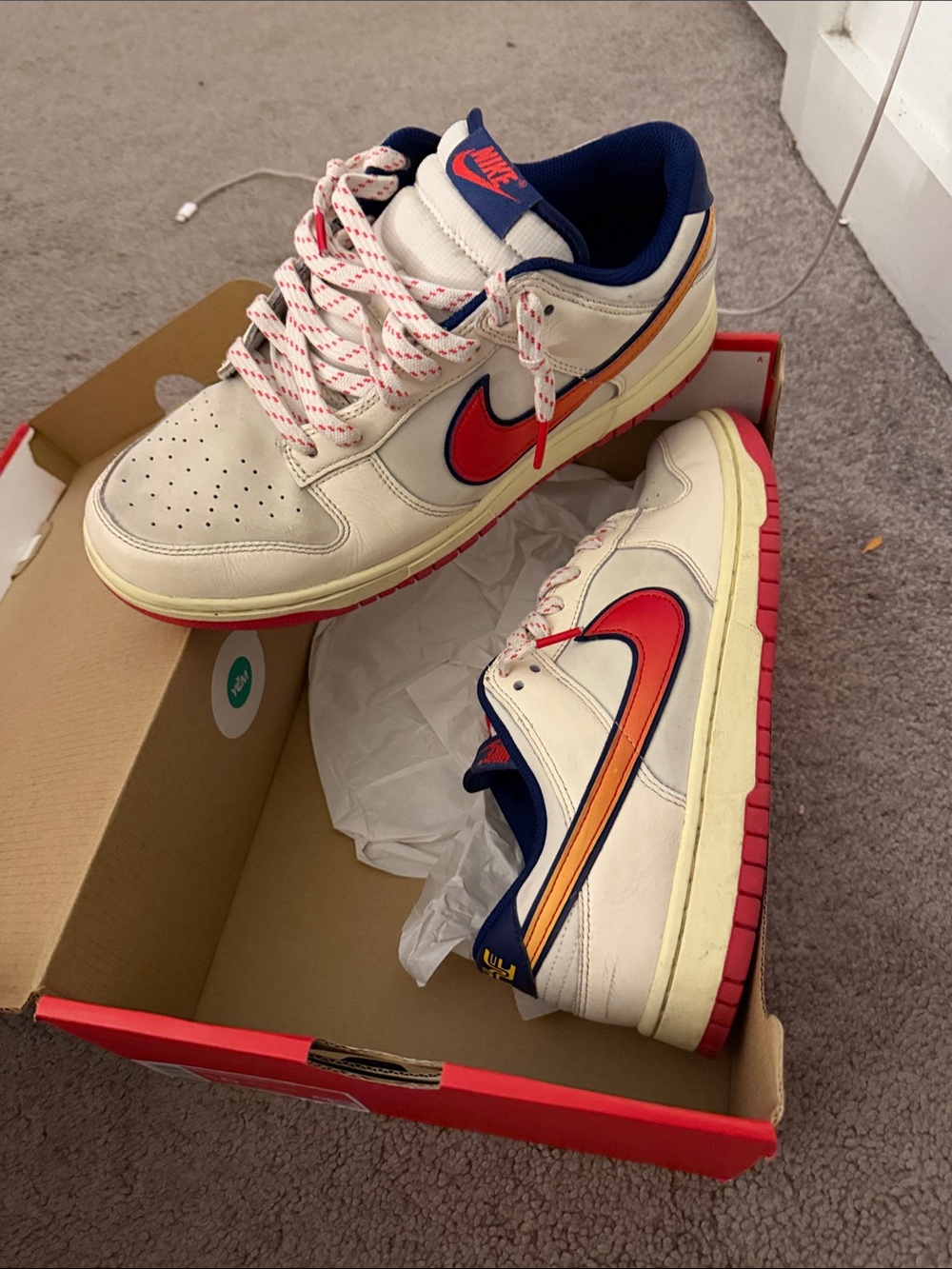 Nike Men’s Low-Top Sneakers - Cream with Red & Orange Swoosh